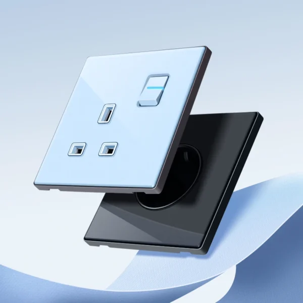 Black BLUE Tempered Glass Wall Lamp Switch UK13A Type C USB Power Outlet 4-Gang Single Pole 220V Electrical Socket Panel