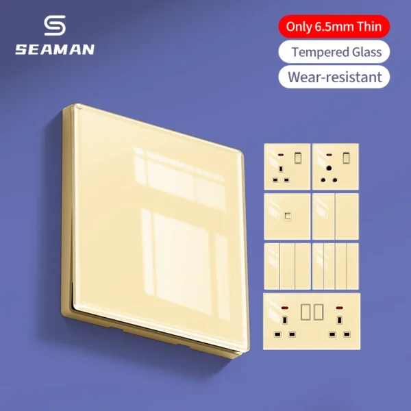 Retro Tempered Glass 2 Gang 2 Way Wall Light Switch 86 Type Big Panel Super Thin Design UK