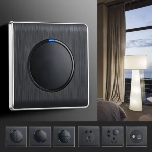 2025 Retro Style PC Brushed Black Switch Socket Panel Touch Panel Waterproof Double Pole LED Indicator 13A Max 45A-EU Standard