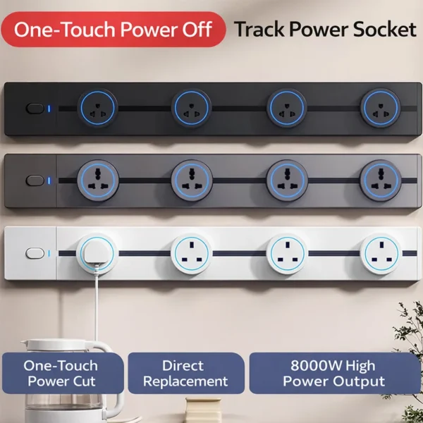 Home Kitchen Wall Surface Mounted Adaptors Movable Rail Electric Outlet EU UK Plug 8000W High Power Track Socket System