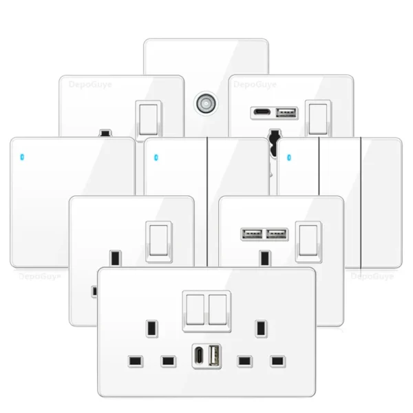 Luxury Touch Panel Single Pole Wall Switch Socket High Quality EU/UK/Universal Multi-Functional 13A Smart Life Tempered Glass