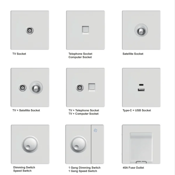 Ultrathin White 220V-250V European Standard Television Sockets 13A Industrial Power Satellite TV Port Socket 2 Outlets Hospital