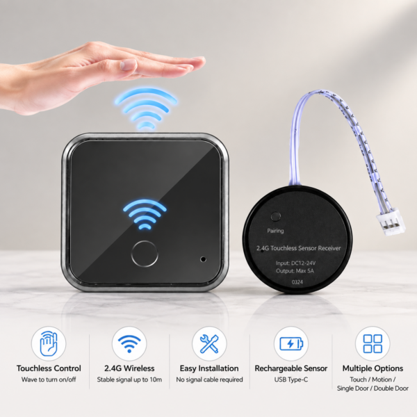 Wholesale 2.4G Wireless LED Cabinet Sensor Switch 12V 24V Touch Hand Wave Motion Door Sensor for Wardrobe Kitchen Lighting