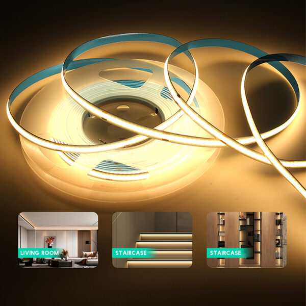 High Bright Cob Led Strip 12v 24v 8mm Flexible Cuttable Flexible Tape 6000k 3000k 4000k 320LED Cob Led Strip for Ceiling