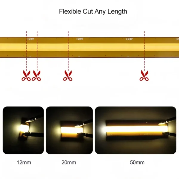 24V COB Strip Light 720 LED/m Free Cutting LED 8mm Flexible Tape Customizable Cuttable 3000K 4000K 6000K Led Cob Strip Light