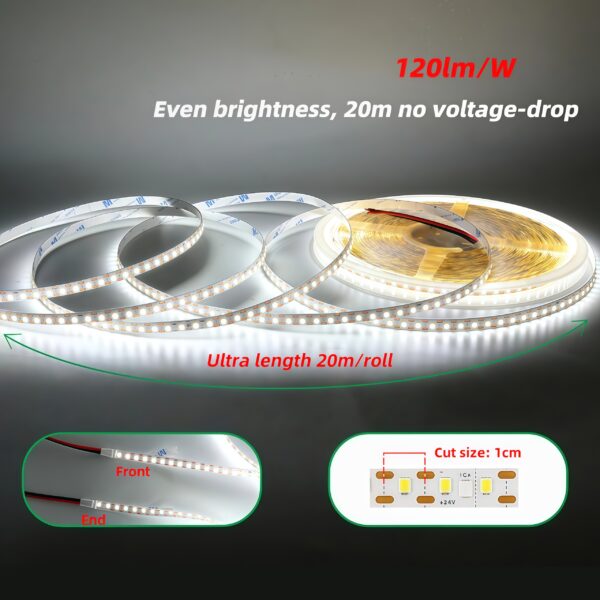Ultra Long 20m Flexible 24V Tape Light 2835 120leds/m 8MM Width 3000k 4000k 6500k High Bright Flex SMD Led Light Strip