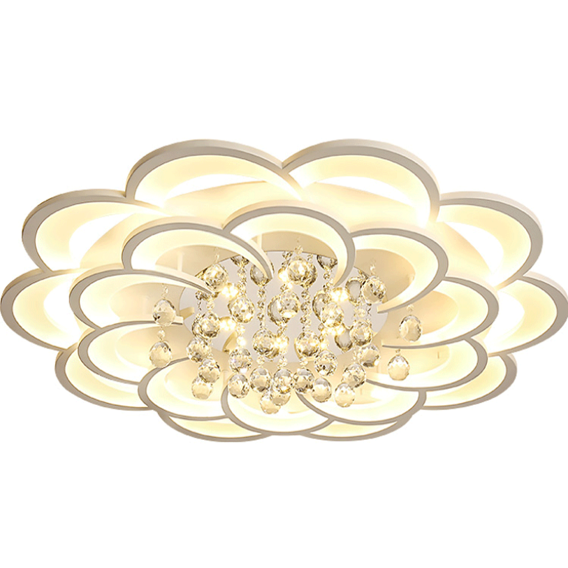 Modern White Color Crystal Ceiling Light Flower Ring Art Chandelier Remote Control Led Lighting Lamp Ceiling