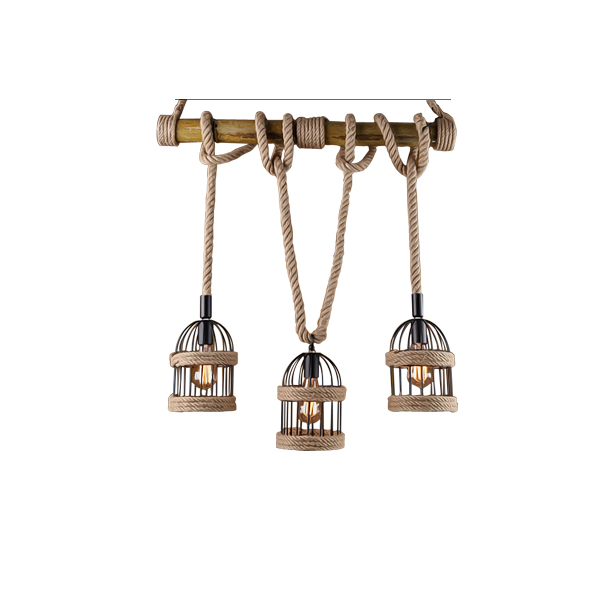 Industrial Vintage Ceiling Pendant Light Retro Bamboo Three-Headed Hemp Rope Hanging Light E27 E26 Lamp for Kitchen Island