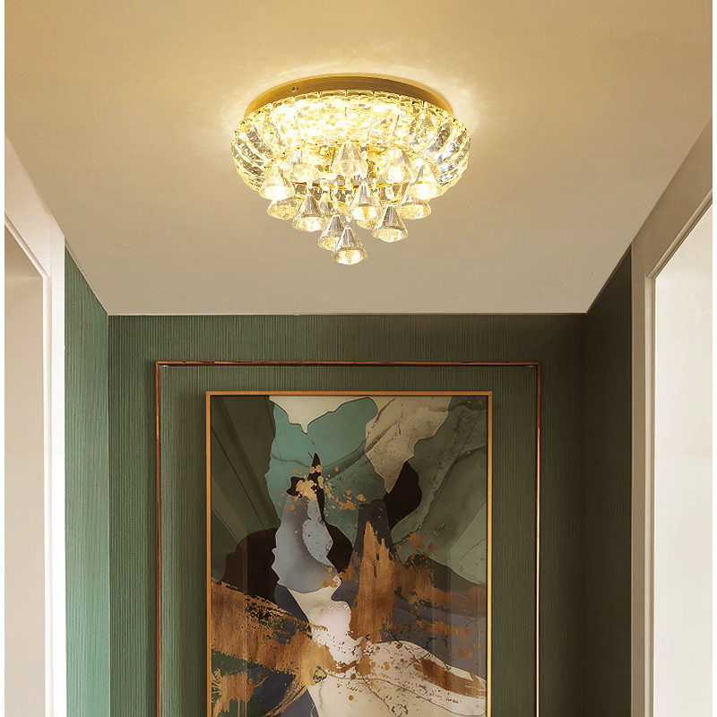 Shinetime Crystal Lamp Ceiling Light Fixture Chandelier 3-Lights Flush Mount