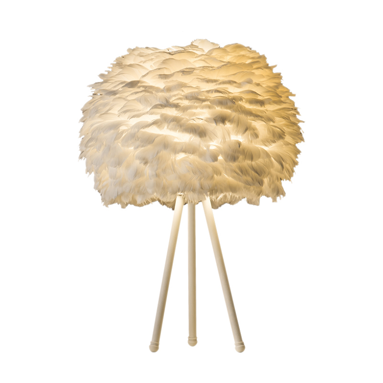 Shinetime Modern White Tripod Table Lamp with White Feather Lampshade Feathered Colorful Table Lights Home Decoration
