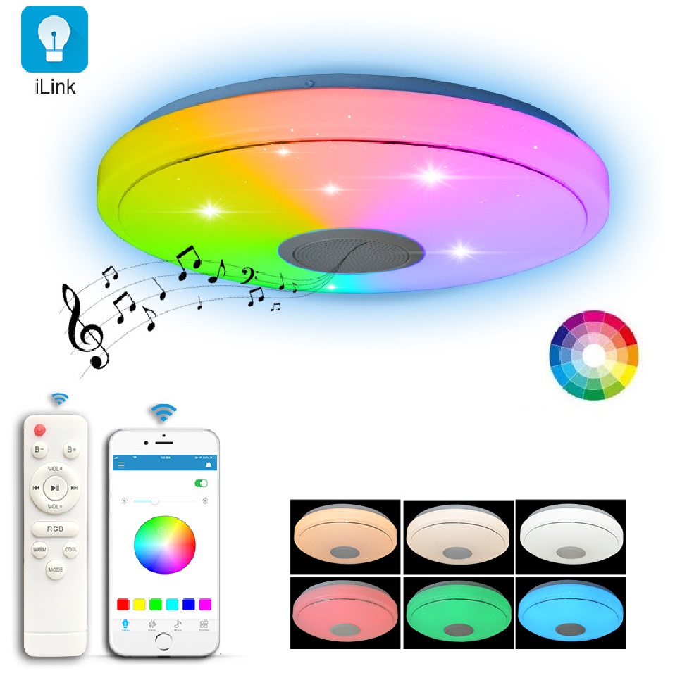 New Design LED Music Ceiling Light with Speaker Smart APP Control 24W RGBW Dimmable Round Mount Lighting