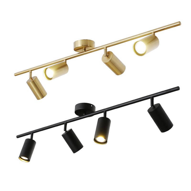 Adjustable Track Lighting Fixture 4 Lights Brushed Brass Flush Mount Ceiling Light Fixture for Kitchen Dining Room Spotlight