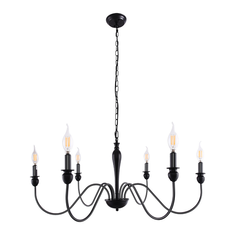 Shinetime Black 6-Light Chandeliers Classic Candle Ceiling Pendant Light Fixture for Kitchen