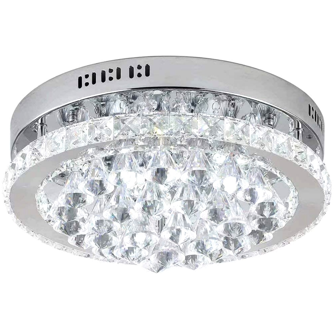 Flush Ceiling Mount Light Chrome & Round Modern Multisided Cutting K9 Crystal LED Ring Lamp