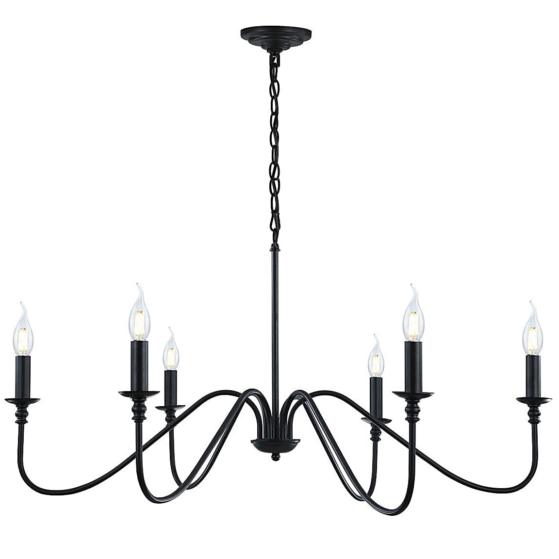 Black 6 Lights Mid Century Industrial Black Light Fixture Chandelier