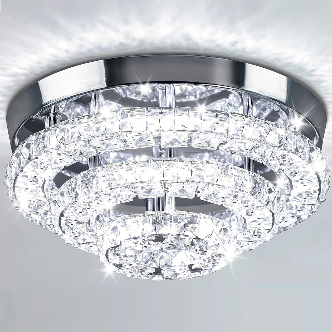 11.8" Crystal Chandelier LED  Flush Mount Ceiling Light Modern Crystal Chandeliers Light for Bedrooms Hallway Kitchen Office