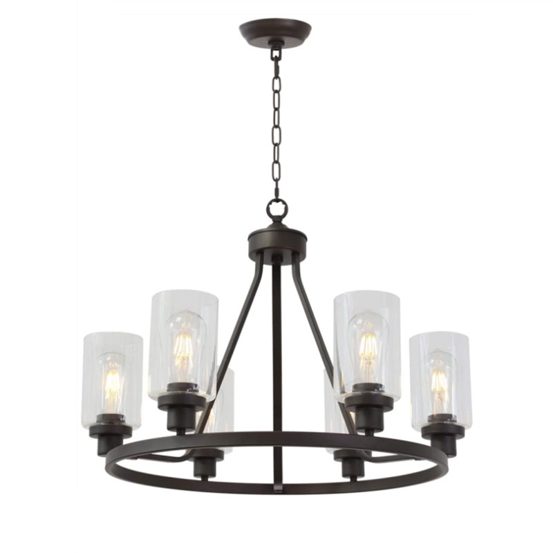 Shinetime Vintage Farmhouse 6-Light Round Chandelier Pendant Lighting Fixture for Kitchen Island