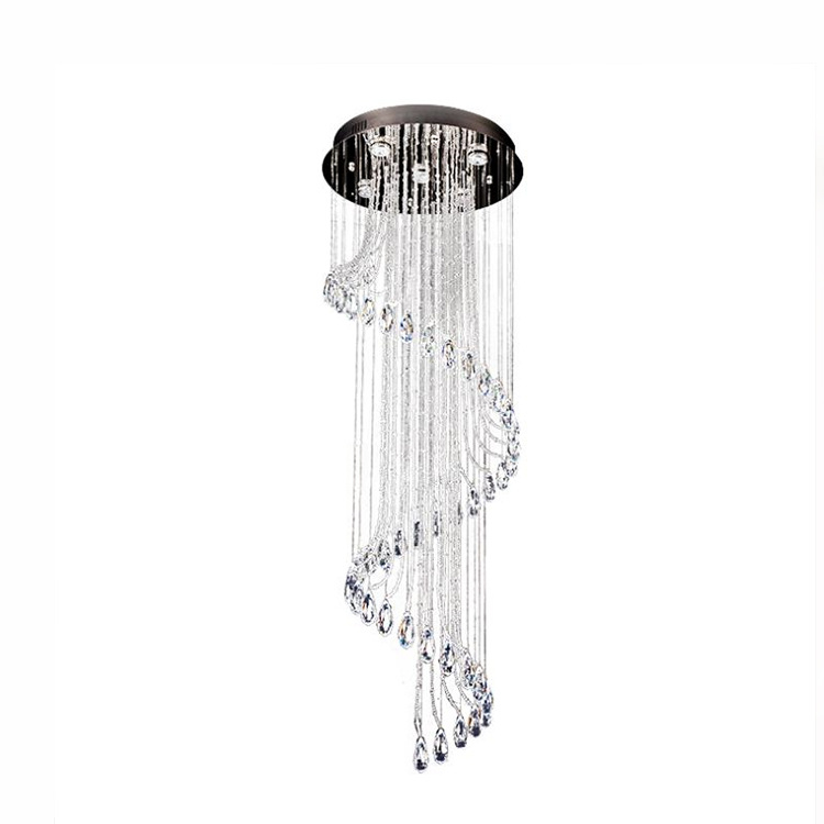Modern Long Stair Hanging Spiral Crystal Beaded Pendant Lamp LED Chandelier