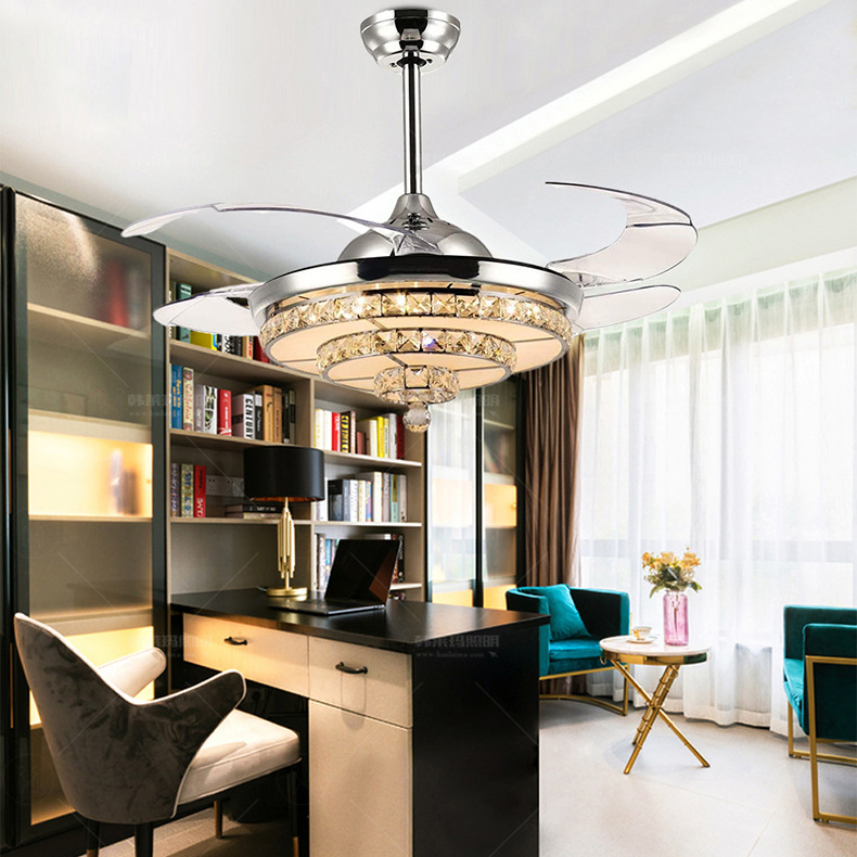 Retractable Ceiling Fan with Light and Speaker 7 Changing Color LED  36W 42 Inch Fan Chandelier with Remote