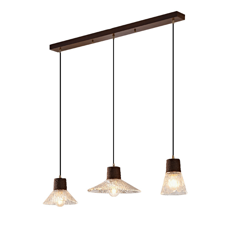 Retro Southeast Asian Style Bar Island Window Dining Table Light Fixture Rope Glass Three-Head Chandelier