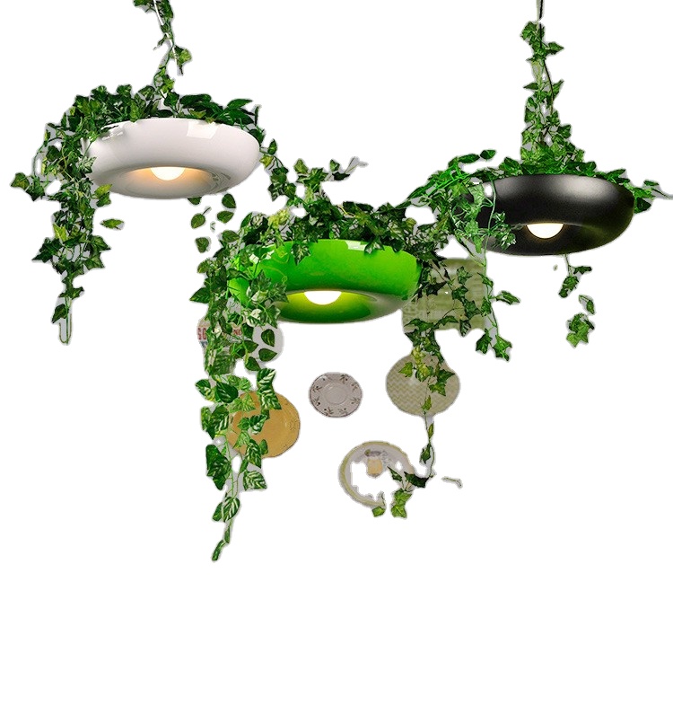 Floral Industrial Art Chandelier Bar Art Green Plants American Retro Style Creative Kitchen Living Room Led Pendant Lamp Light