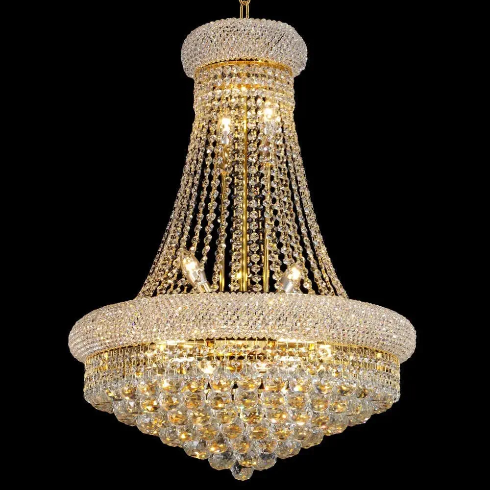 Shinetime 13-Lights Golden Finish Classic Empire Style Crystal Chandelier Ceiling Light for Living Room Foyer Dining Room