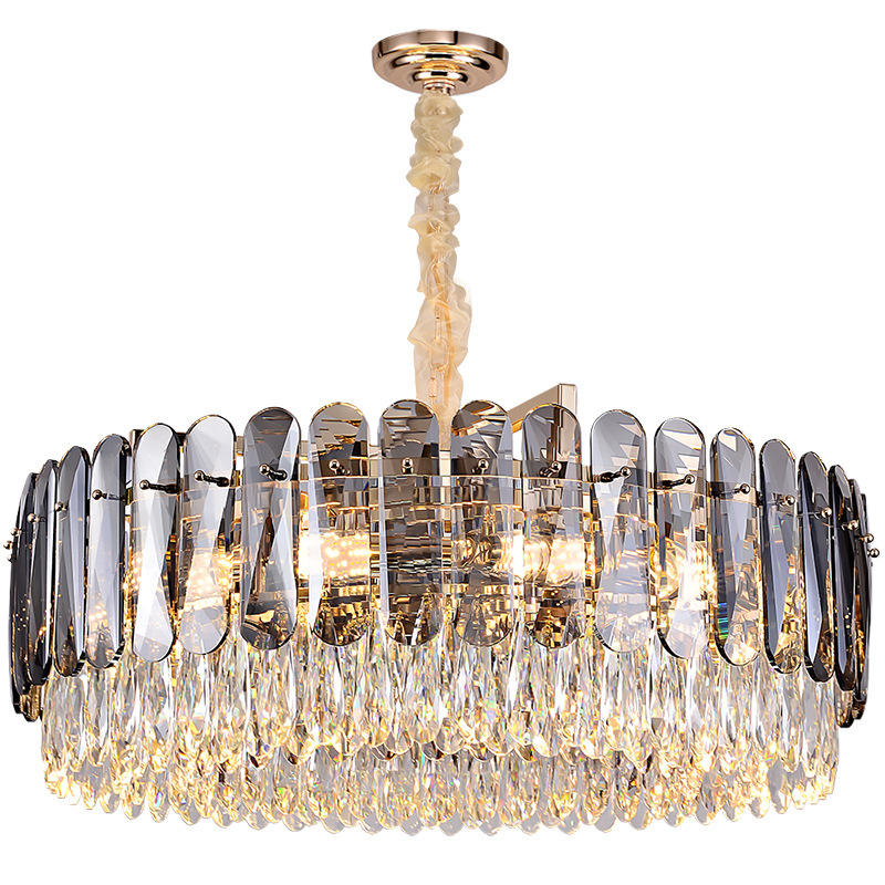Round 6 Lights Raindrop Crystal Chandelier Contemporary Modern Chandeliers Adjustable for Living Room