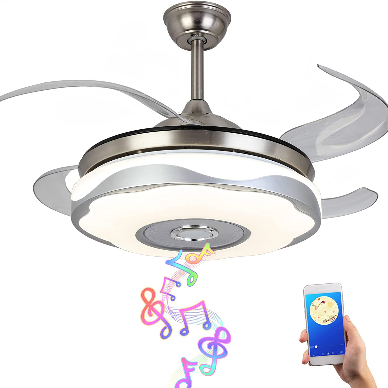 Modern Designer Decorative Retractable Chandelier Bedroom  Ceiling Light Remote Control Led Ceiling Fans