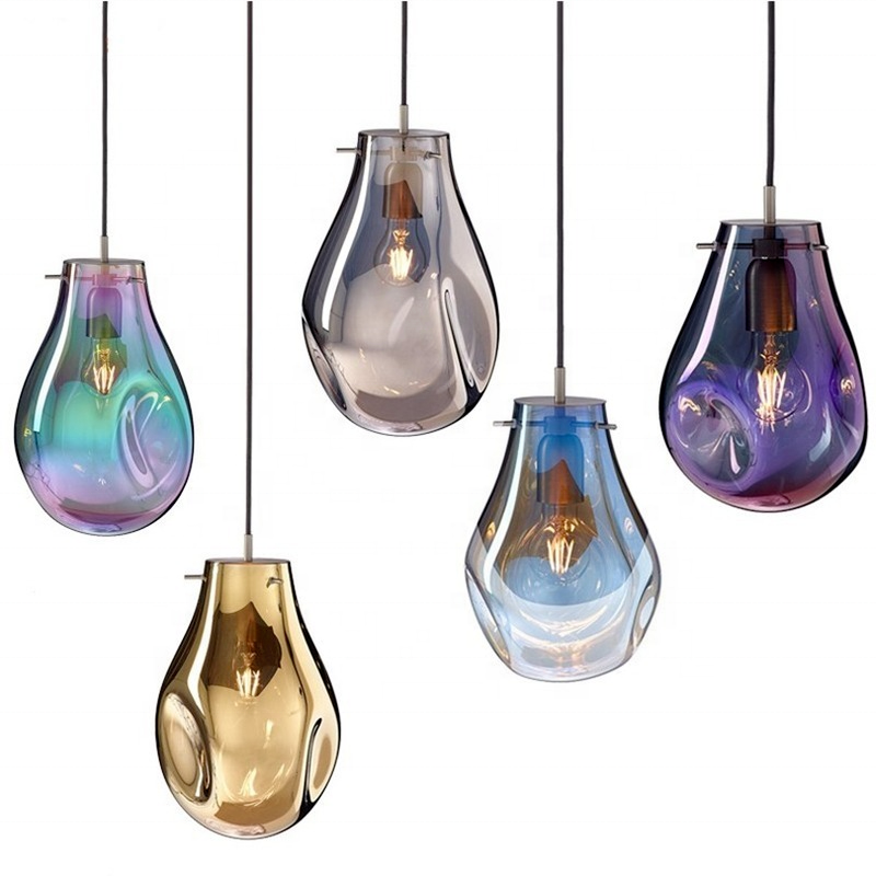 Kitchen Island Black Gold Decorative E 27 E 26 Glass Hanging Lamp Restaurant Hand Blown Modern Chandelier Glass Pendant Light