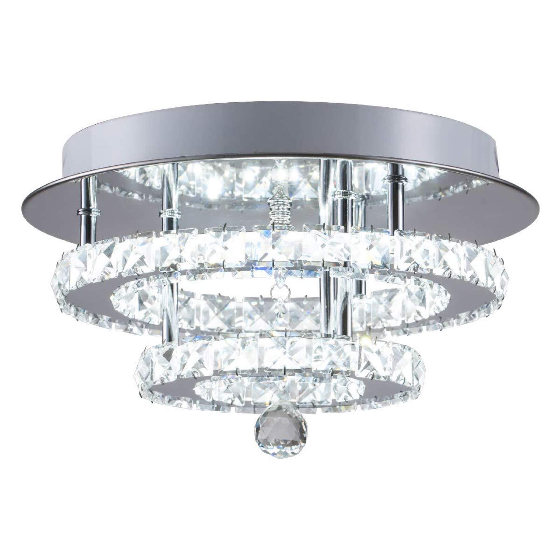 Double Round Led Chandelier Semi Flush Mount Chrome Crystal Lighting Ceiling Crystal Lamp for Bedrooms Dinning Rooms Hallway
