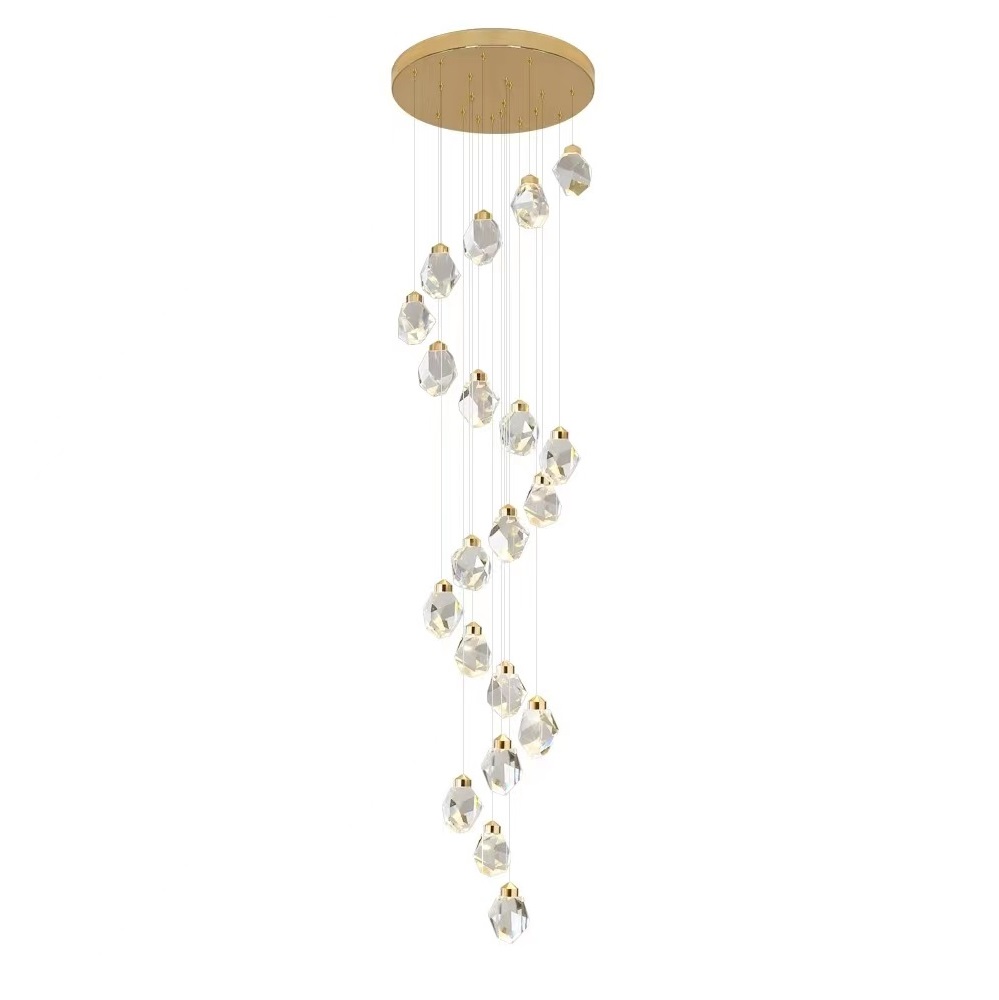 Modern Luxury Crystal Pendant Light Gold Finish With K9 Crystal LED Drop Light Stair Hanging Lamp for Living Room