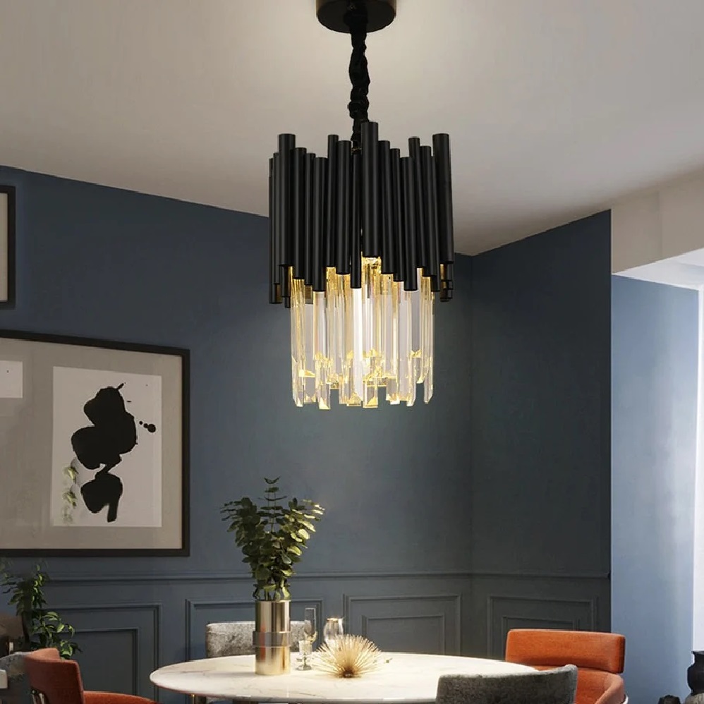 Post Modern Minimalist Dining Room Lamp Designer Model Room Lighting Villa Black Single Head Crystal Chandelier