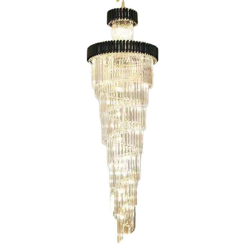 Post Modern Minimalist Dining Room Lamp Designer Model Room Lighting Villa Black and Gold Large Crystal Chandelier
