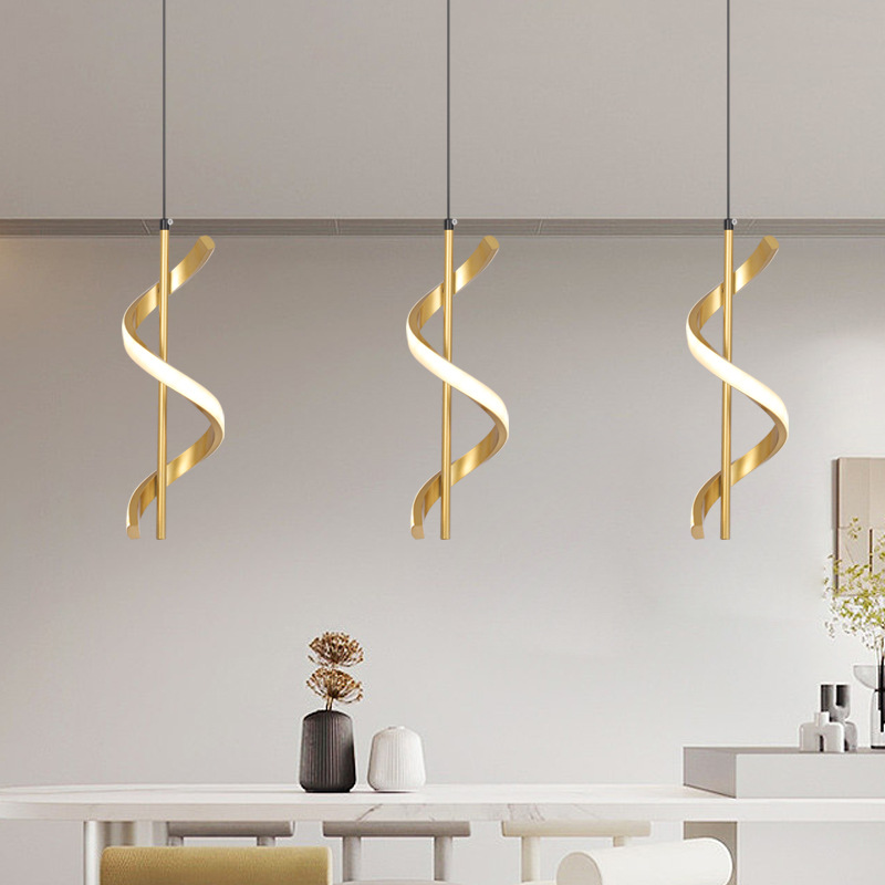 Contemporary Stylish and Energy Efficient Gold Color Pendant Light LED Spiral Chandelier Lamp