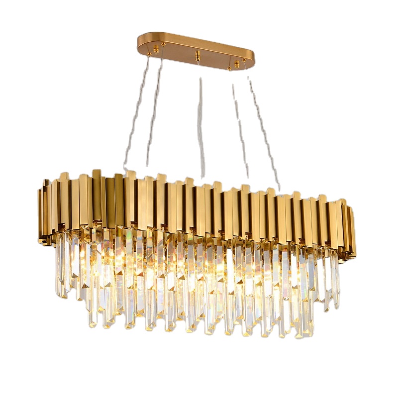 Gold Oval 8 Lights Mid Century Industrial Gold Metal K9 Crystal Light Fixture Chandelier