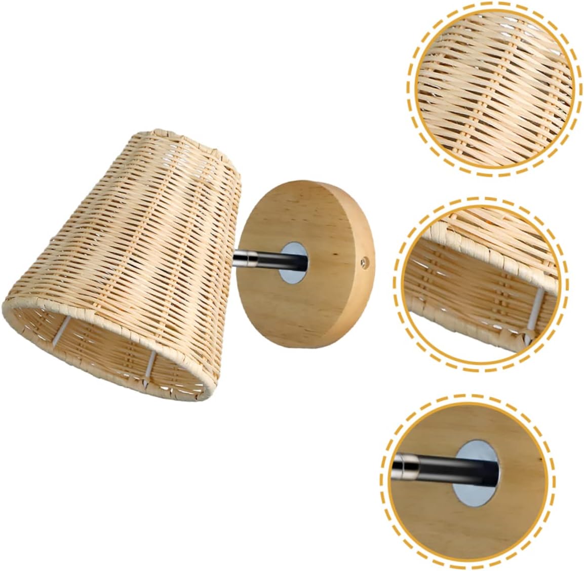 Rattan Wall Lamp Sconce Adjustable Swing Arm Wall Light Wooded Vintage Bedside Shade Reading Light Light Fixture