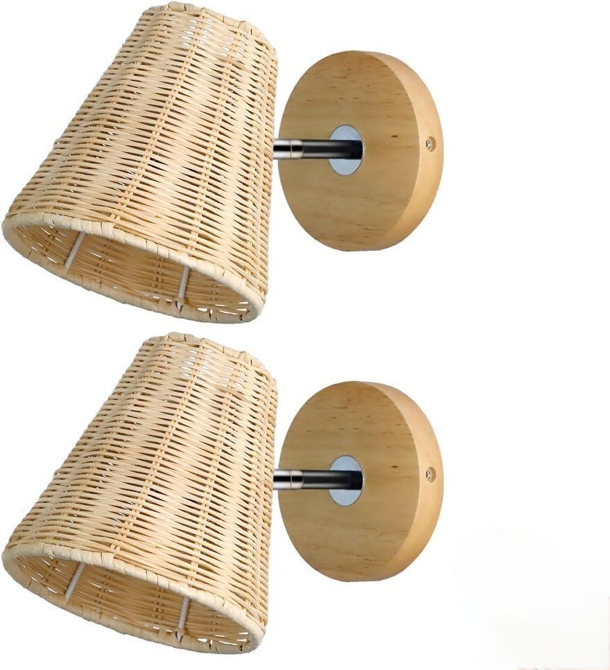 Rattan Farmhouse Bedroom Rustic Wall Lamp Sconces Hallway Corridor Stairs Hotel Teahouse Bamboo Wood Wall Lamp Fixture Lighting