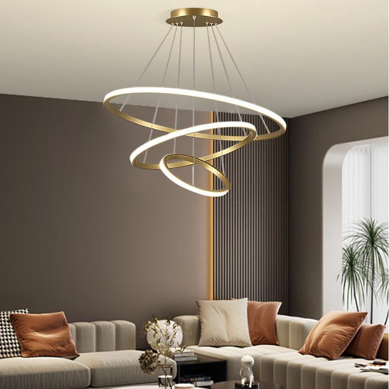 Modern Luxury Nordic Home Decor Simple Dimmable Acrylic Gold Black Round Led Chandelier Ring Ceiling Hanging Lamp Pendant Light