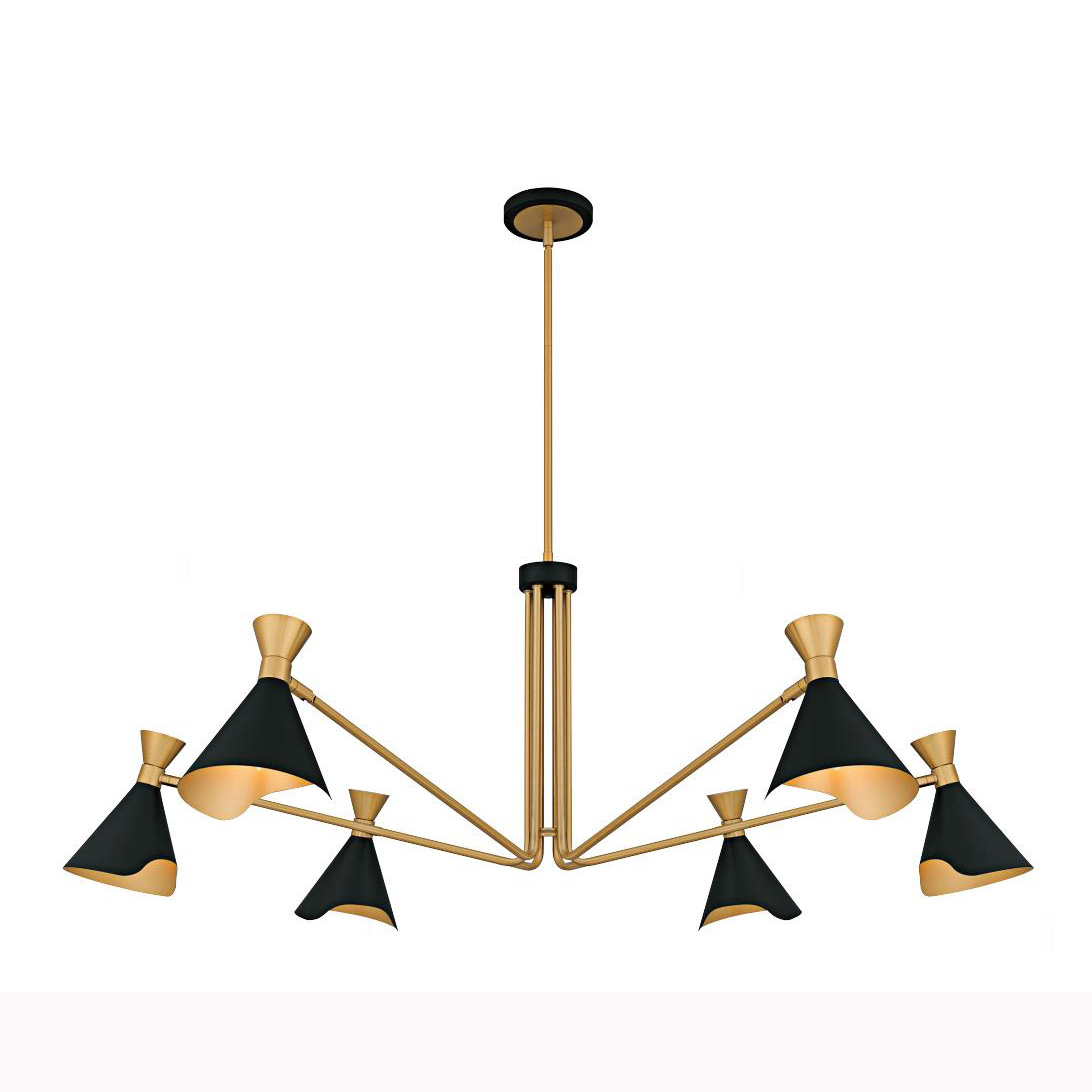 Custom American Design Vintage Metal Horn Chandelier Luxurious Black Gold Pendant Light for Hotel Living Room Ceiling