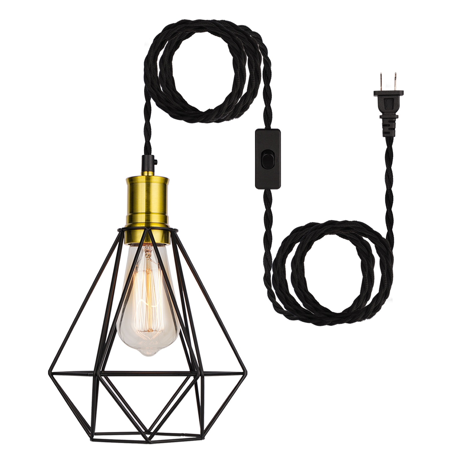 American Style Extra Long Hanging  Switch Hanging Wire American Plug Kitchen Use Hollow Cage Lampshade Chandelier