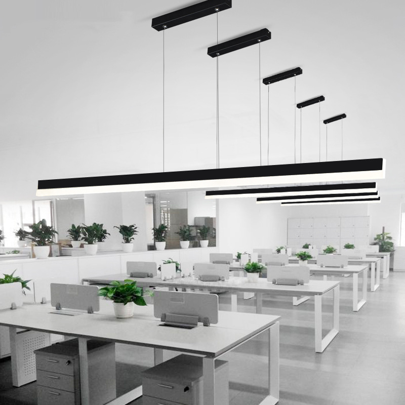 Modern Simple Linear LED Pendant Light Long Strip Lamp Office Commercial Area Adjustable Cord Suspension Hanging Lamp Chandelier
