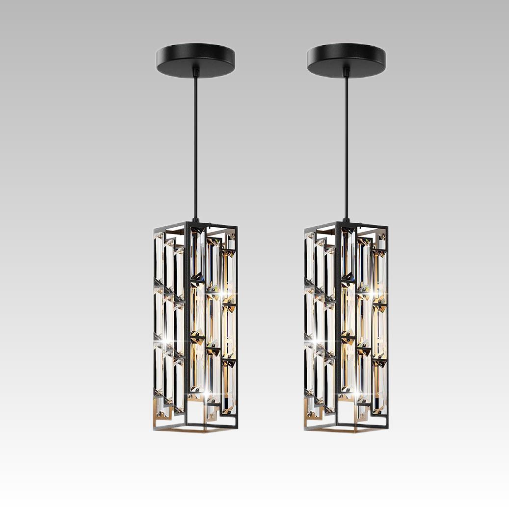 Modern Black Crystal Square Light Fixtures Kitchen Island Dining Room Bedroom Kitchen Lighting Pendant Lights Lamp
