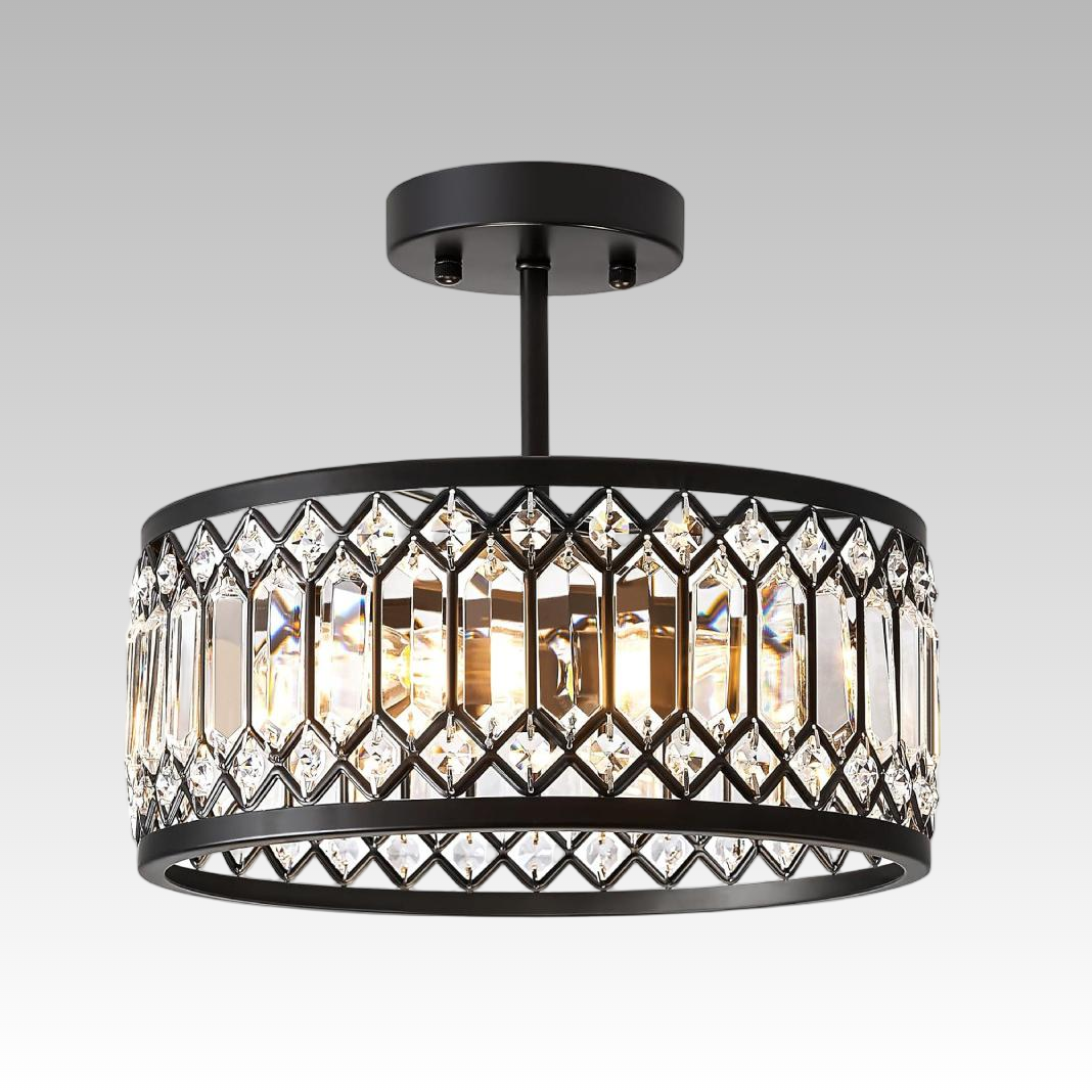 Modern Circular Corridor Lighting Kitchen Bedroom Crystal Black Chandelier Living Room Villa Atmospheric Restaurant Ceiling Lamp