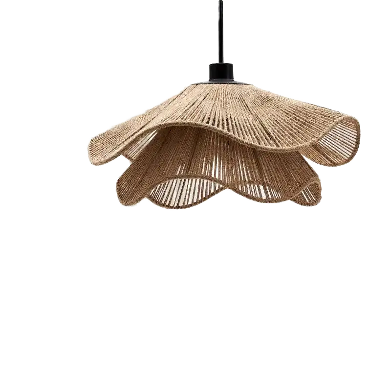 European Style Hand Woven Brown Wicker Rattan Paper Rope Pendant Light Indoor Home Hotels Hanging Chandelier