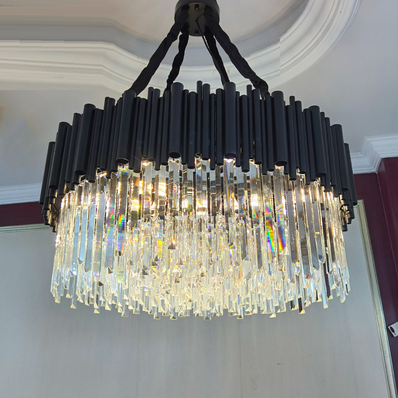 60CM Post Modern Minimalist Dining Room Lamp Designer Model Room Lighting Villa Black Single Head Crystal Chandelier