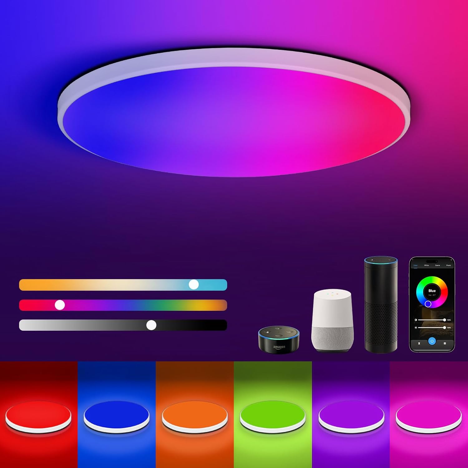 Modern Remote Control Adjustable Ultra-Thin Ceiling Lamp Bedroom Living Room and Gaming Room Smart 12 Inch RGB LED Ceiling Light