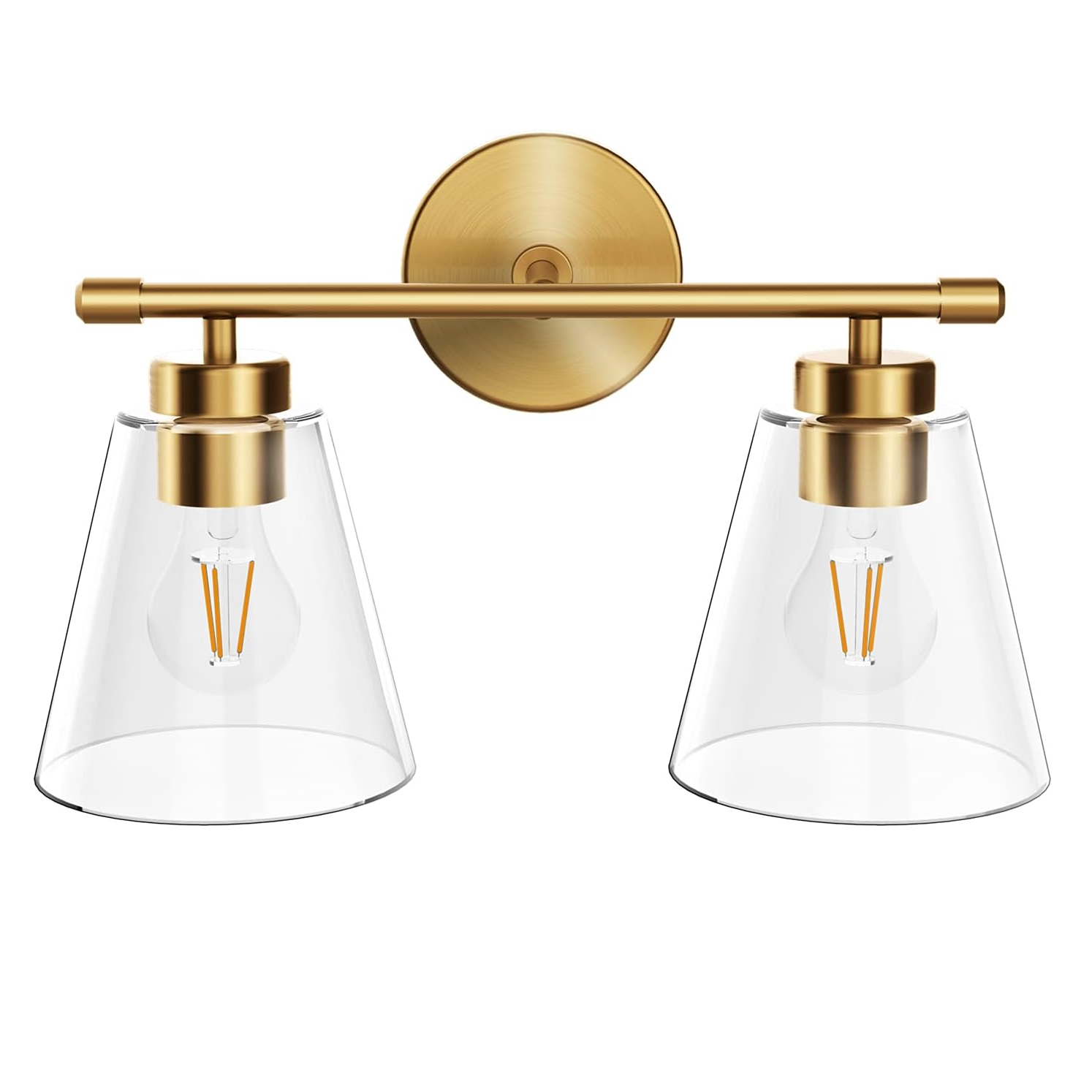 Bathroom Vanity Light Fixtures Over Mirror, Gold Wall Sconce Lighting with Clear Glass Shade 2-Light