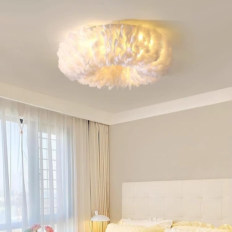 Nordic Feather Bedroom Living Room Light Minimalist Modern Princess Children's Creative Ceiling Light