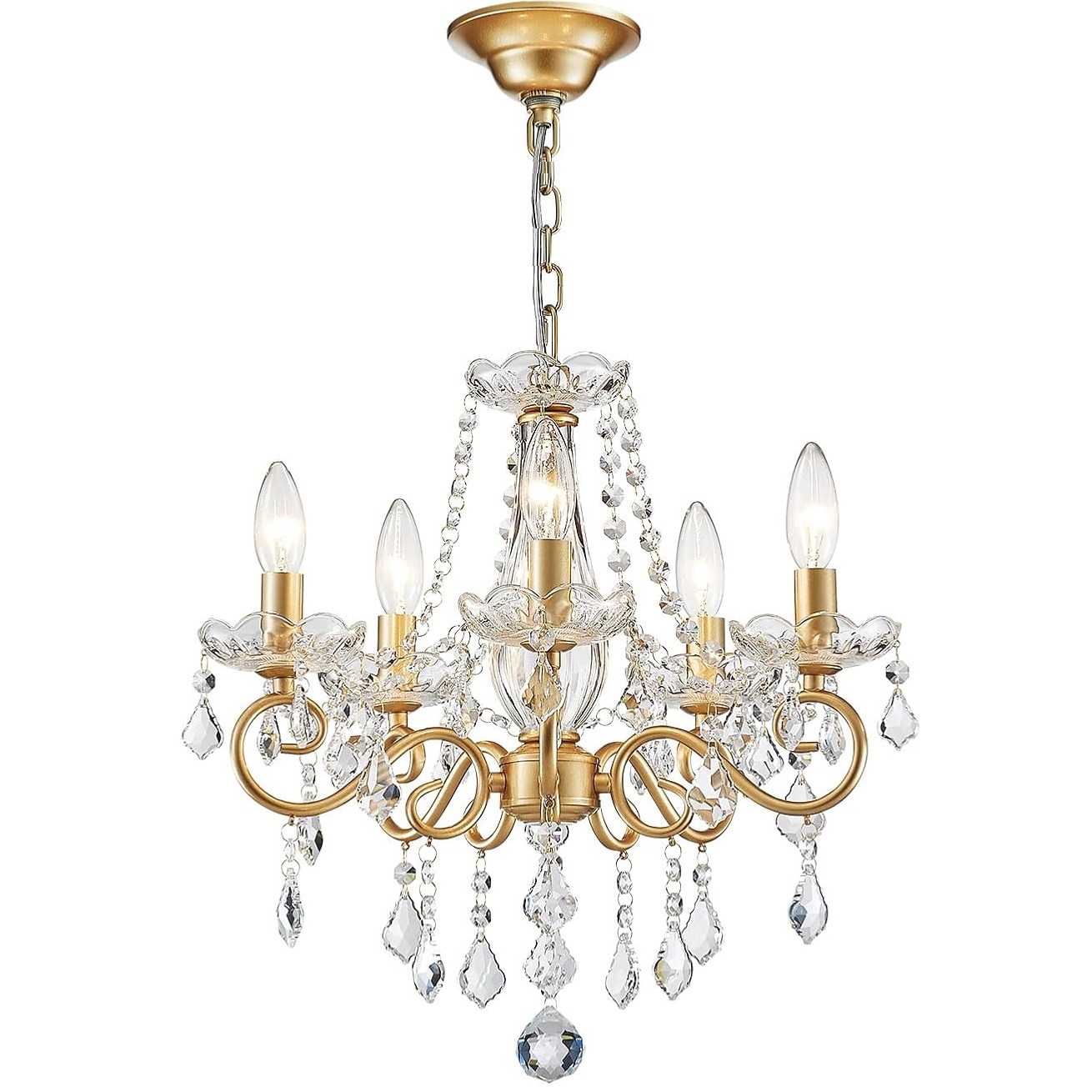 Mini Crystal Chandelier K9 Crystal Lighting Chandelier for Living Room 5 E14 Bulbs High 16.5 in X Diameter 16.9 in