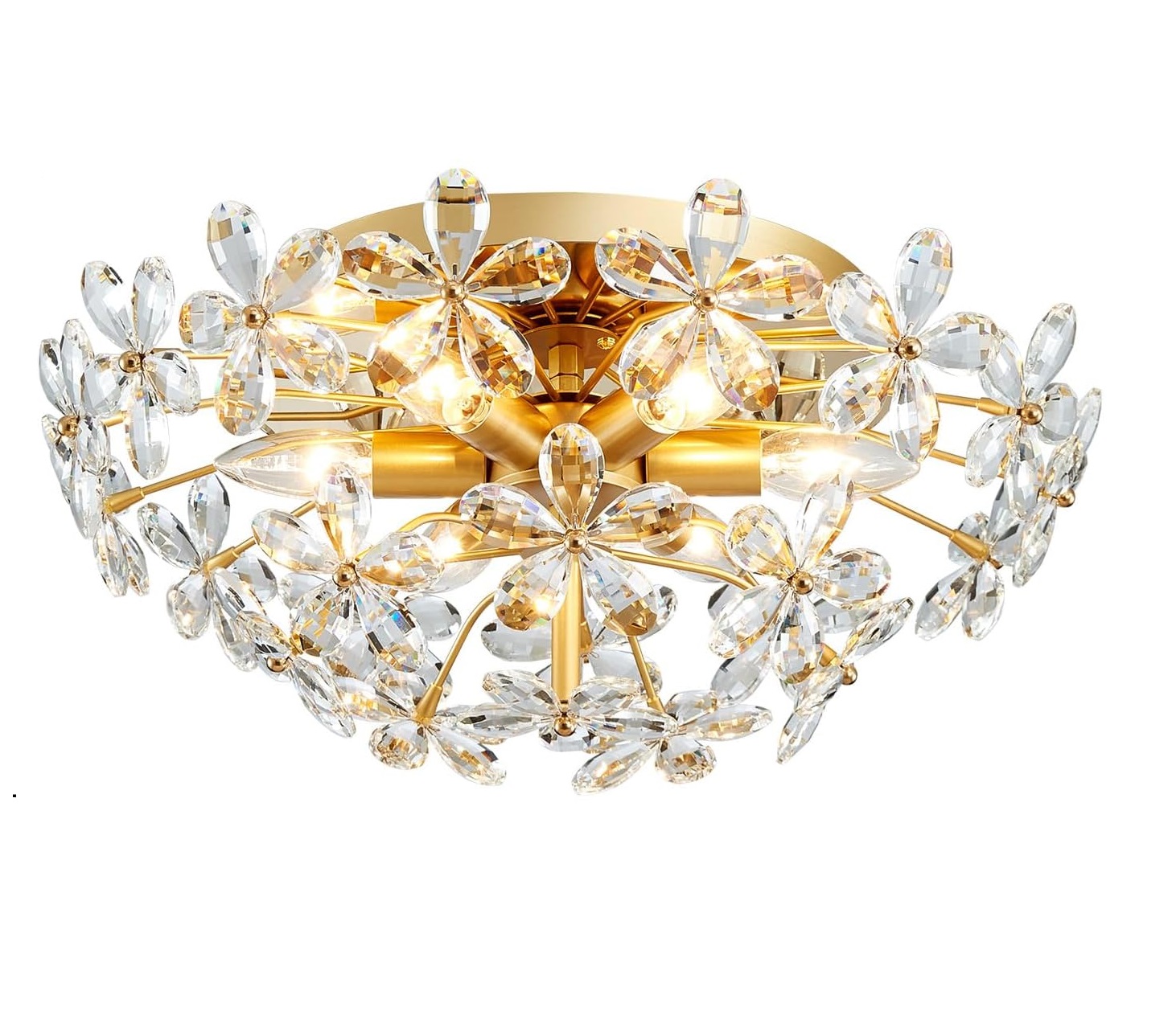 Modern Crystal Chandeliers Close to Ceiling Chic Style Light Fixture for Living Room Bedroom, Dining Room
